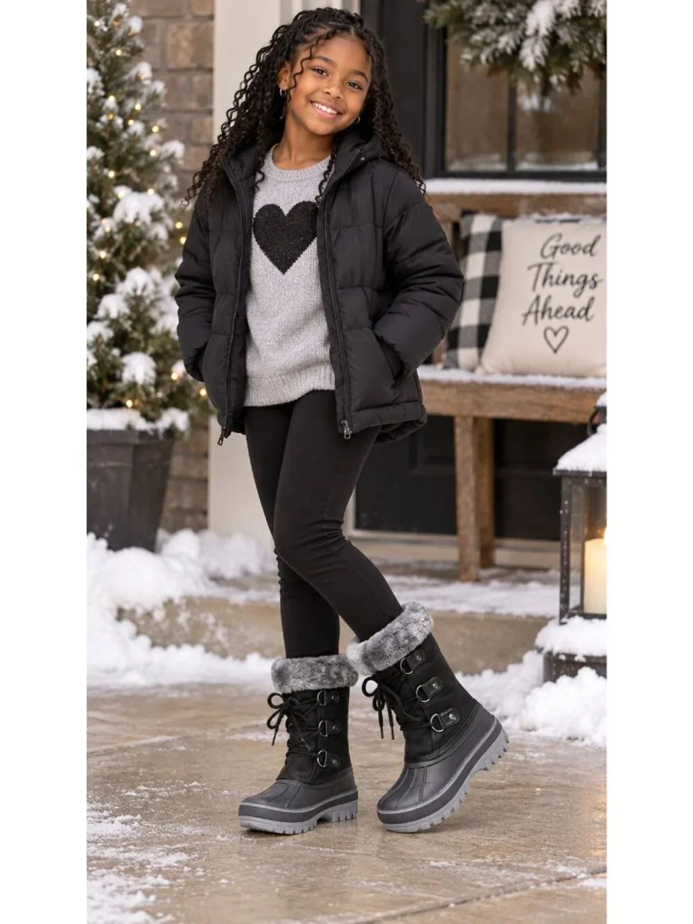 Dream Pairs Kids Toddler Size 10 Boots Winter Snow Faux Leather Fur Zip Lace-Up